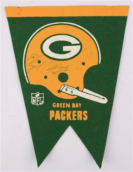 1960s Elijah Pitts Green Bay Packers Signed 11" Felt Pennant Flag (JSA)