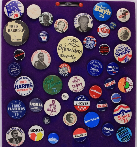 1976 Presidential Pinback Button Collection - Lot of 39 w/ George Wallace, Richard Nixon, Ted Kennedy, Fred Harris & More 