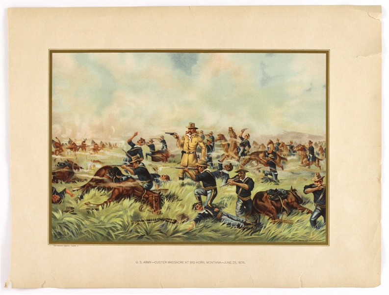 1899 US Army General Custer Massacre at Big Horn 13" x 17.25" Werner Company Lithograph