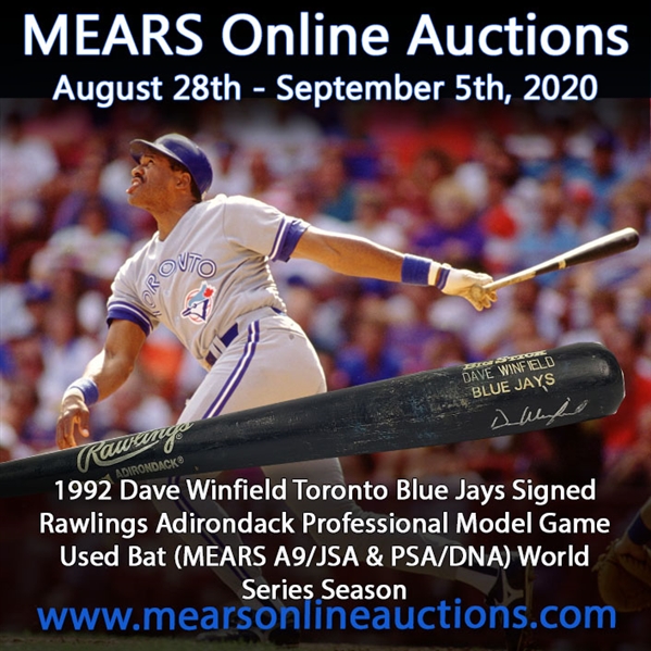 1992 Dave Winfield Toronto Blue Jays Signed Rawlings Adirondack Professional Model Game Used Bat (MEARS A9/JSA & PSA/DNA) World Series Season