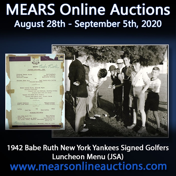 1942 Babe Ruth New York Yankees Signed Golfers Luncheon Menu (JSA)