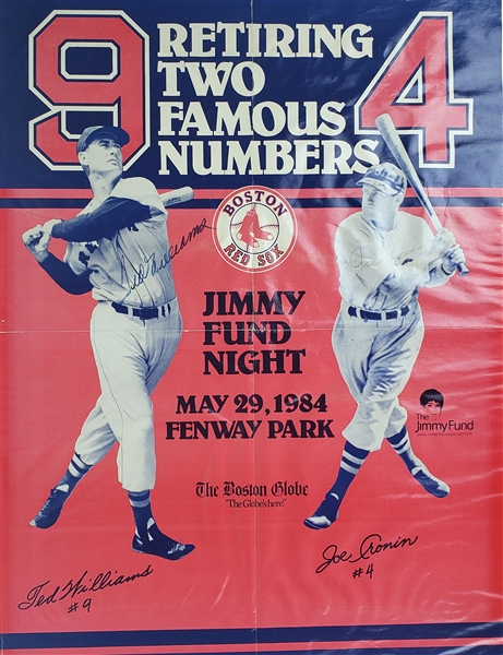 1984 Ted Williams Joe Cronin Boston Red Sox Signed 17" x 22" Number Retirement Poster (JSA)