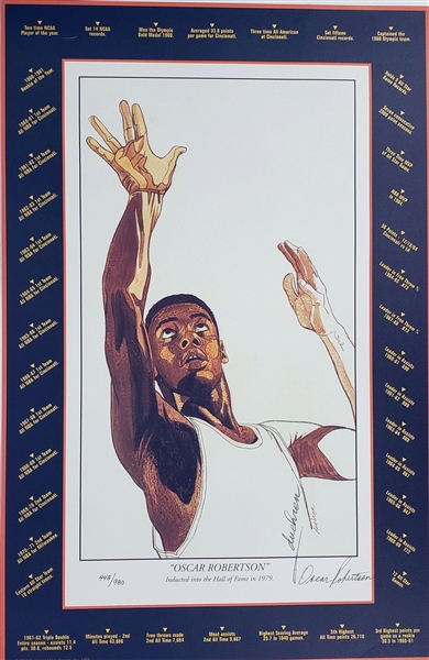 1995 Oscar Robertson Milwaukee Bucks Signed 15" x 24" Career Accomplishments Lithograph (JSA) 448/980