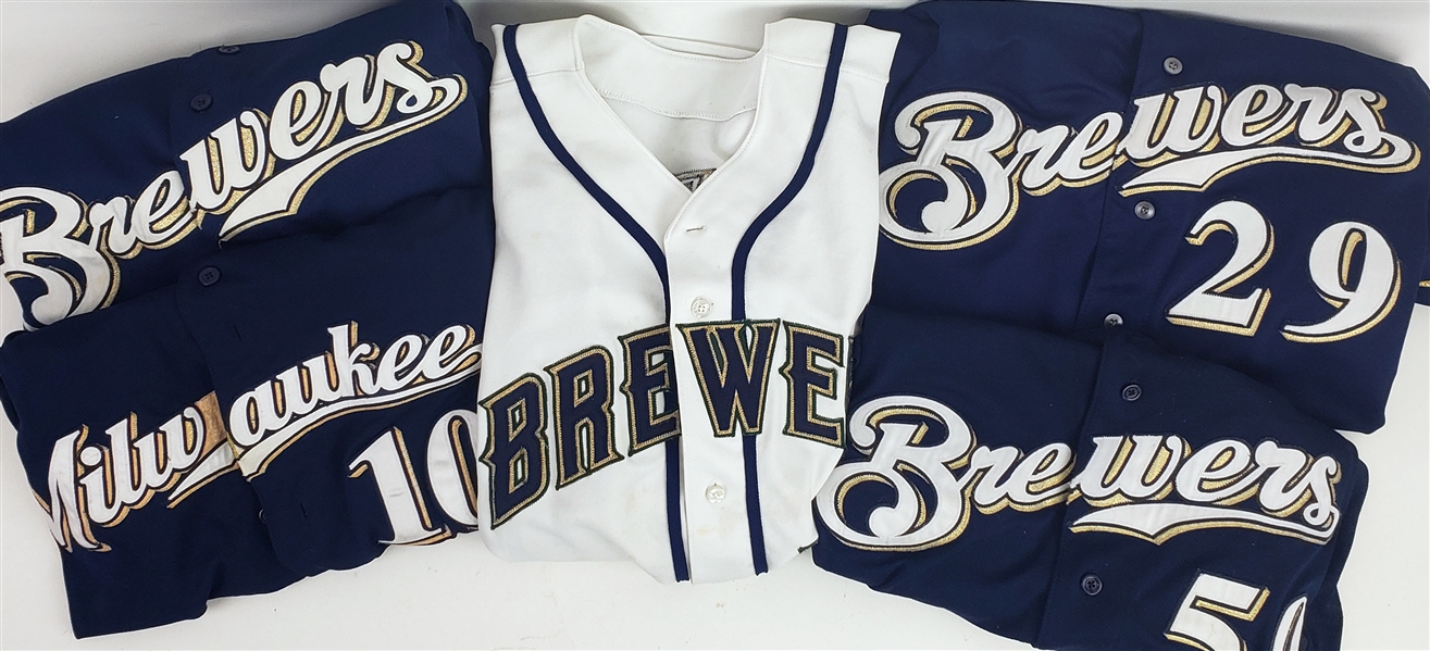 1999-2016 Milwaukee Brewers Jersey Collection - Lot of 5 w/ Rod Carew, Derrick Turnbow, Ron Roenicke Signed & Gorman Thomas Signed (MEARS LOA)