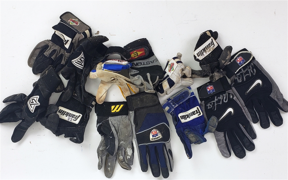 1990s-2000s Game Worn Batting & Football Glove Collection - Lot of 13 w/ 5 Signed (MEARS LOA)