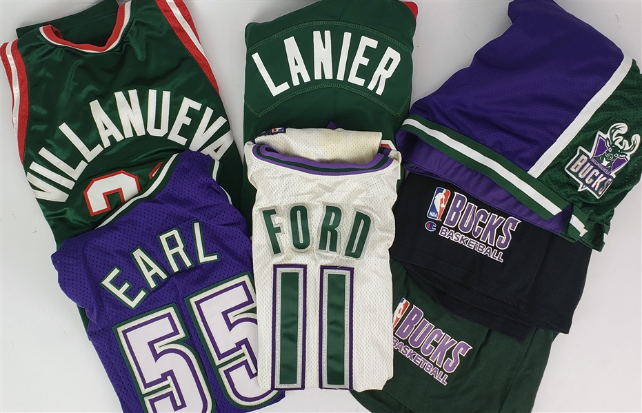 1990s-2000s Milwaukee Bucks Apparel Collection - Lot of 7 w/ Charlie Villanueva, TJ Ford, Acie Earl Game Jerseys & More (MEARS LOA)