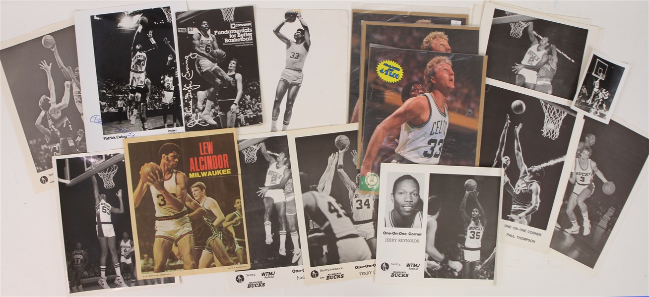 1970s-90s Milwaukee Bucks Memorabilia Collection - Lot of 20 w/ Lew Alcindor Photos, Poster, Dr. J Converse Guide & More