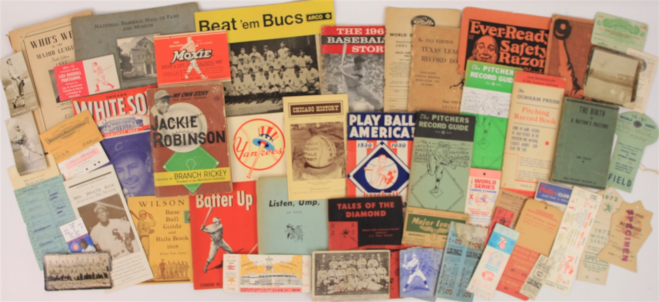 1900s-2000s Baseball Memorabilia Collection - Lot of 65 w/ Publications, World Series Tickets, Photos & More