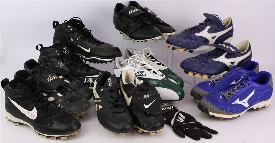 1990s-2000s Baseball & Football Cleat Collection - Lot of 9 w/ Javon Walker, Mark Loretta Signed & More (MEARS LOA)
