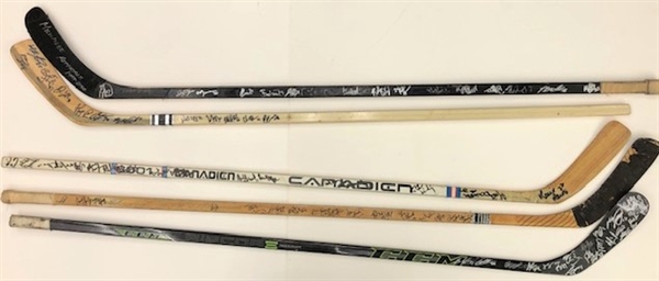 1990s-2000s Game Used Multi Signed Hockey Stick Collection - Lot of 5 (MEARS LOA)