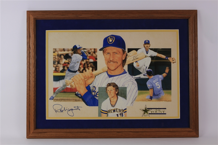 1999 Robin Yount Milwaukee Brewers Signed 25" x 34" Framed Hall of Fame Lithograph (JSA/Artist COA) 75/500