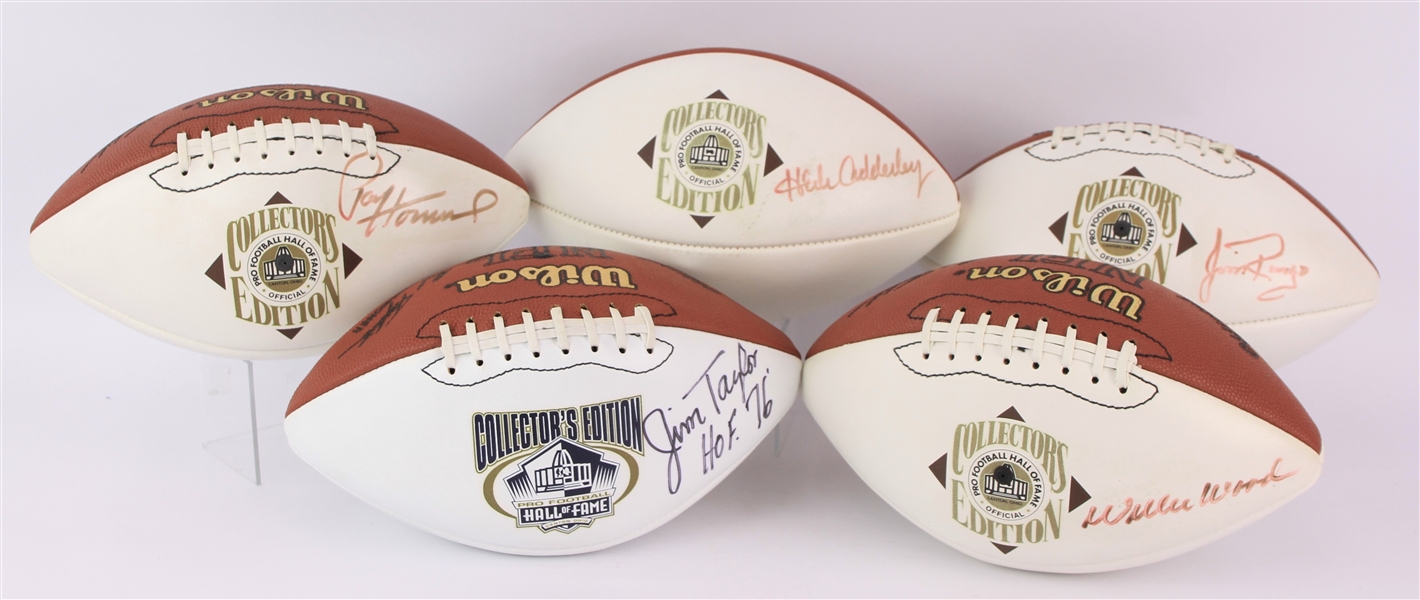 2000s Green Bay Packers Signed ONFL Tagliabue Hall of Fame Autograph Panel Footballs - Lot of 5 w/ Jim Taylor, Paul Hornung, Willie Wood & More (JSA)