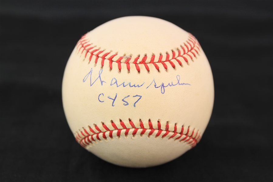 1995-99 Warren Spahn Milwaukee Braves Signed ONL Coleman Baseball (JSA)