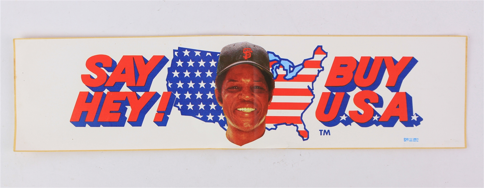 1970s Willie Mays San Francisco Giants 3.75" x 14.75" Say Hey Buy USA Bumper Sticker