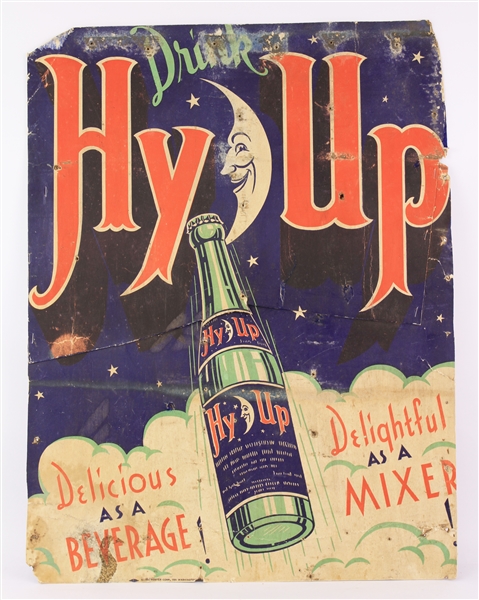 1930s Drink Hy-Up 20.5" x 27" Moon Bottle Broadside Advertising Display