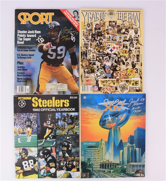 1980-92 Jack Ham Jack Lambert Pittsburgh Steelers Signed Publications - Lot of 4 w/ Super Bowl XIV Program & More (JSA)
