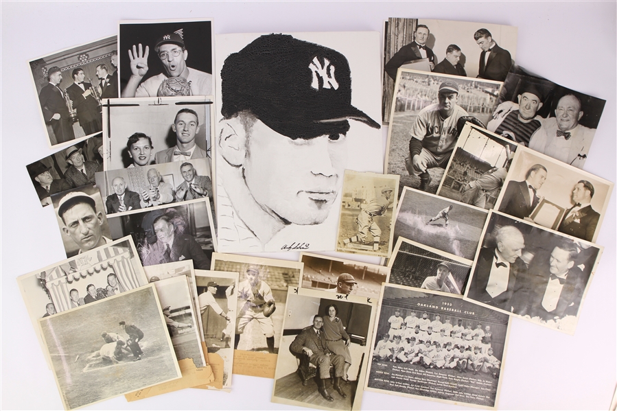 1890s-1970s Baseball Memorabilia Collection - Lot of 35+ w/ 19th Century Hand Sewn Baseball, Original Photography, Mickey Mantle Canvas & More