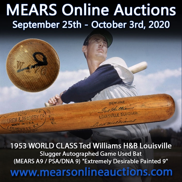 1953 Ted Williams Boston Red Sox Signed H&B Louisville Slugger Professional Model Game Used Bat (MEARS A9/JSA & PSA/DNA GU9)