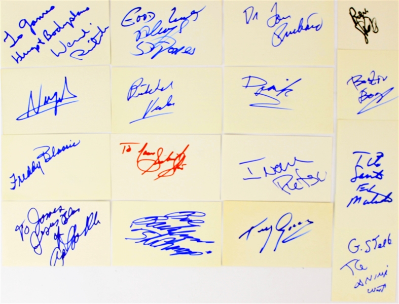 1970s-90s Wrestler Signed 3" x 5" Index Card Collection - Lot of 16 w/ Doink The Clown, Tito Santana, George The Animal Steele & More (JSA)