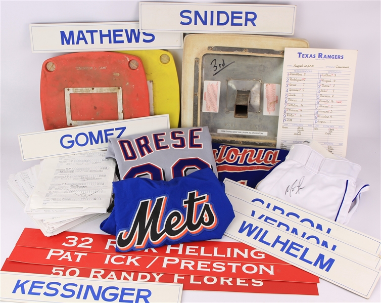 1980s-2000s Baseball Memorabilia Collection - Lot of 100+ w/ Old Timer Game Locker Room Nameplate, Game Worn Items & More (MEARS LOA)