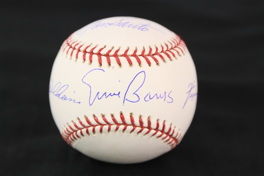 2000s Ernie Banks Ron Santo Fergie Jenkins Billy Williams Chicago Cubs Multi Signed OML Selig Baseball + Santo Signed 8" x 10" Photo (JSA)