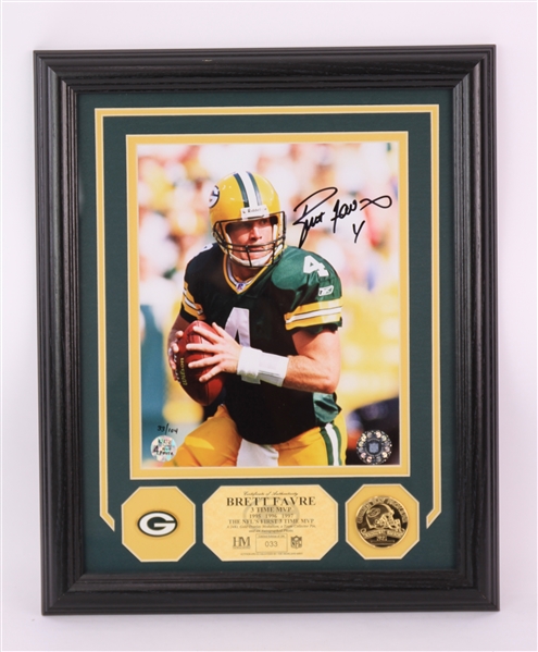 1997 Brett Favre Green Bay Packers 13" x 16" Framed Highland Mint Display w/ Signed Photo (Favre/Highland Mint COA) 33/104