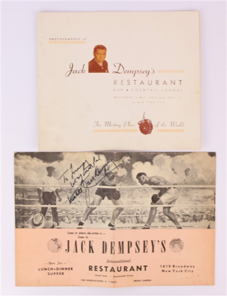 1967 Jack Dempsey World Heavyweight Champion Signed Restaurant Menu w/ Souvenir Photo (JSA)