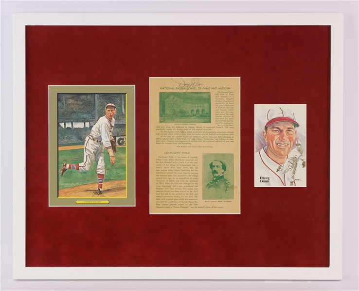 1954 Dizzy Dean St. Louis Cardinals 17" x 21" Framed Display w/ Perez Steele Postcards & Signed Hall of Fame Game Program Page (JSA)