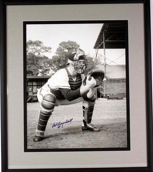 1950s Del Crandall Milwaukee Braves Signed 18" x 27" Framed Black & White Photo (MEARS LOA)