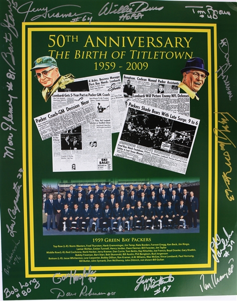 2009 Green Bay Packers Multi Signed 16" x 20" Birth of Titletown 50th Anniversary Posterboard w/ 15 Signatures Including Bart Starr, Jerry Kramer, Willie Davis & More (JSA)