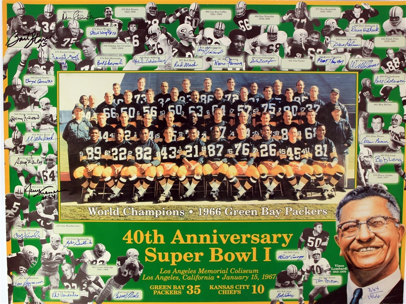 2006 Green Bay Packers Multi Signed 18" x 24" Super Bowl I Champions 40th Anniversary Posterboard w/ 30 Signatures Including Bart Starr, Paul Hornung, Forrest Gregg & More (JSA) 364/1966