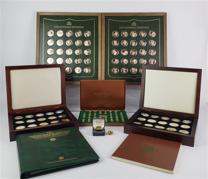 1970s-2000s Football Medallion Sets & Replica Super Bowl Rings - Lot of 8 w/ Super Bowls, Hall of Fame & More 