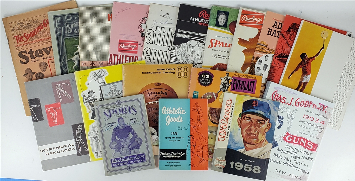 1900s-70s Sporting Good Dealer Catalogs - Lot of 30 w/ Sears Roebuck, Shapleighs, Montgomery Ward, Rawlings, May Halas & More