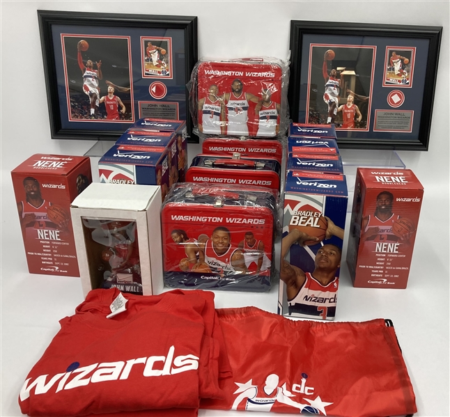 2000s Washington Wizards Memorabilia Collection - Lot of 19 w/ John Wall Game Used Jersey Framed Displays, MIB Bobbleheads & More