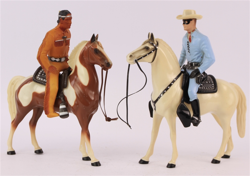 1960s Lone Ranger & Tonto Highland Figures w/ Horses - Lot of 4