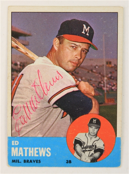 1963 Eddie Mathews Milwaukee Braves Signed Topps Baseball Trading Card (JSA)