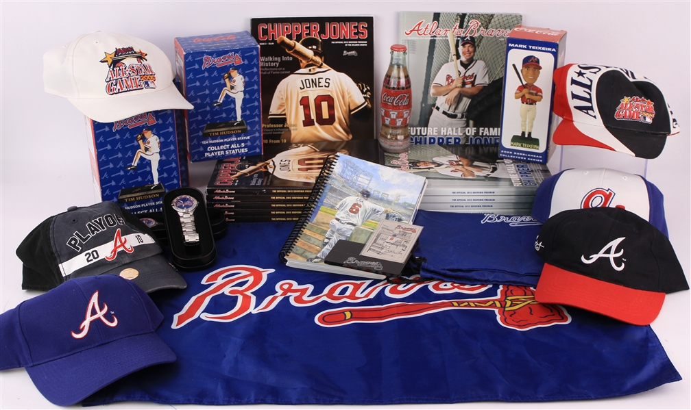 1990s-2010s Atlanta Braves Memorabilia Collection - Lot of 60 w/ Publications, MIB Bobbleheads, Watches & More