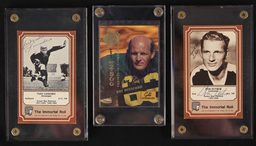 1990s Don Hutson Tony Canadeo Ray Nitschke Green Bay Packers Signed Trading Cards - Lot of 3 (JSA)