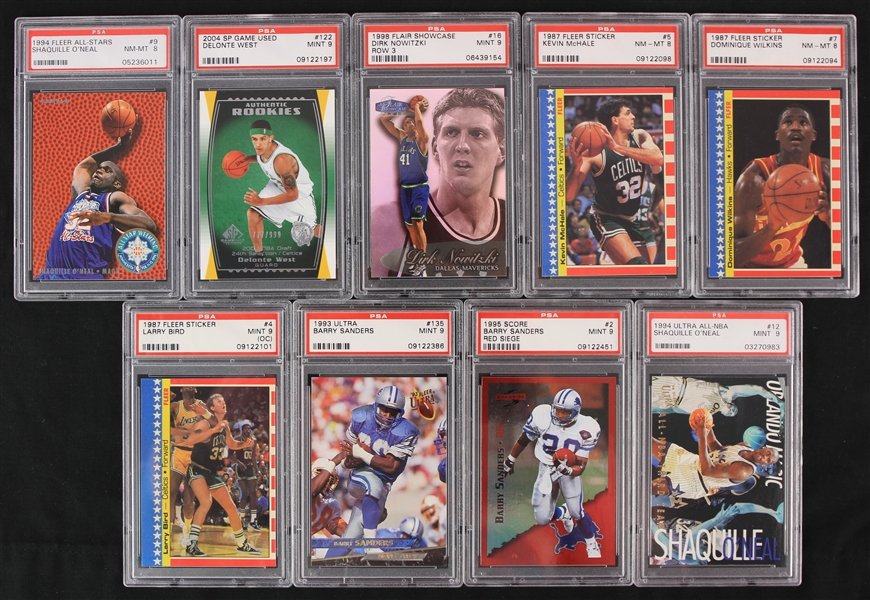 1987-2004 PSA Slabbed & Graded Basketball / Football Trading Cards - Lot of 9 w/ Larry Bird, Dominique Wilkins, Shaquille ONeal, Barry Sanders & More