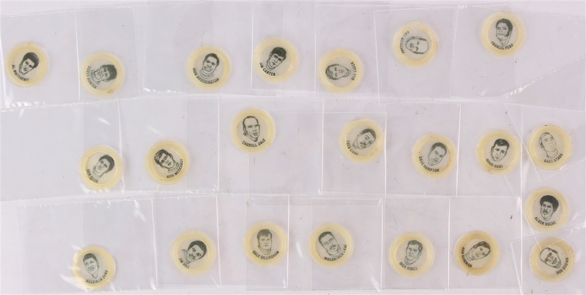 1971-72 Green Bay Packers Coke Bottle Cap Player Liners - Lot of 22 w/ Bart Starr, Ray Nitschke, Dave Robinson & More