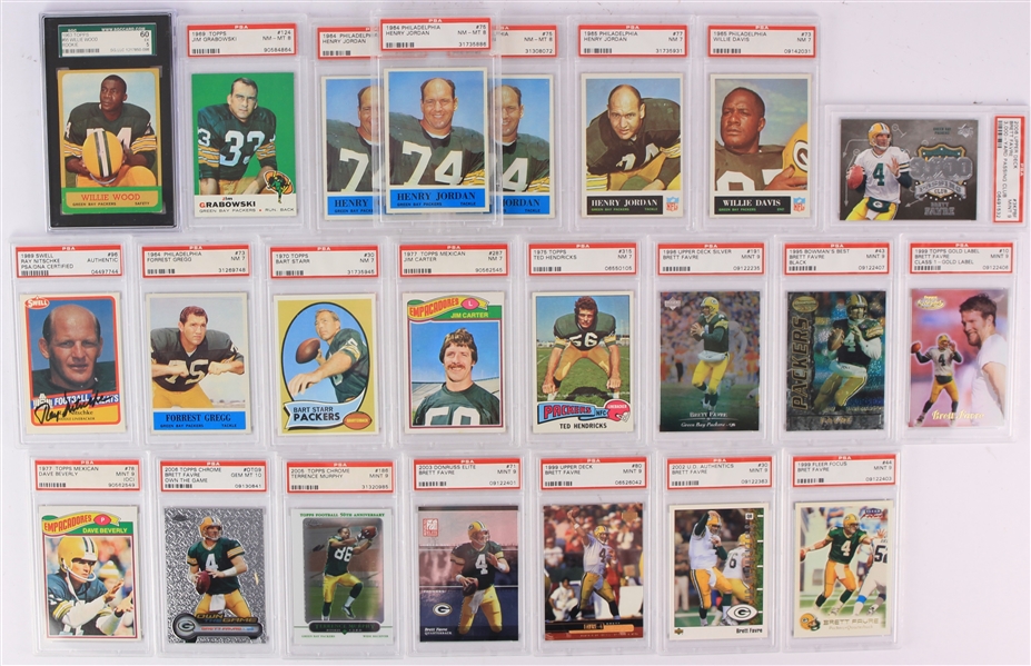 1963-2006 PSA Slabbed & Graded Green Bay Packers Football Trading Cards - Lot of 23 w/ Bart Starr, Ray Nitschke, Brett Favre & More