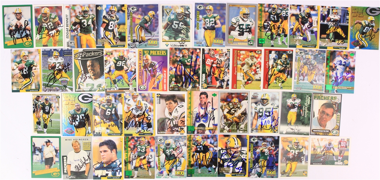 1996 Green Bay Packers Super Bowl Champions Signed Football Trading Cards - Lot of 43 w/ Reggie White, Leroy Butler & More (JSA)