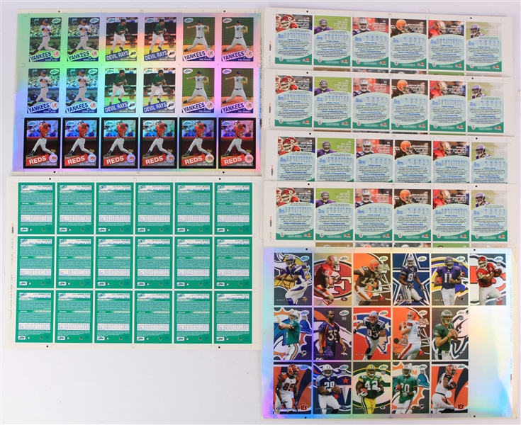 2007 eTopps Football & Baseball Trading Card Uncut Sheets - Lot of 7 Sheets w/ 116 Total Cards