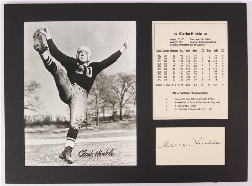1970 Clark Hinkle Green Bay Packers 11" x 15" Matted Display w/ Signed Index Card (JSA)