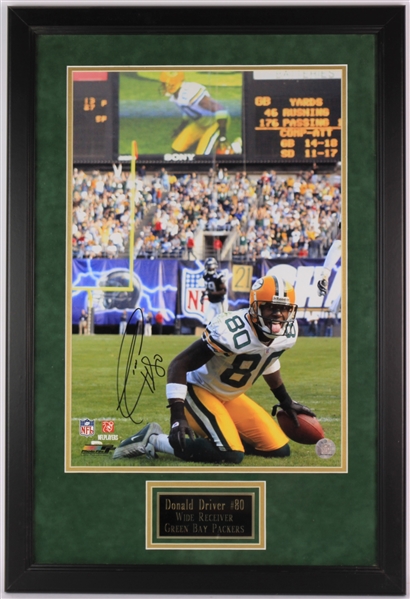 2006 Green Bay Packers Framed Collection - Lot of 2 w/ 20" x 30" Donald Driver Signed Photo & 22" x 28" Al Harris Art Work