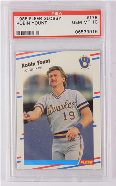 1988 Robin Yount Milwaukee Brewers Fleer Glossy Baseball Trading Card (PSA GEM MT 10)