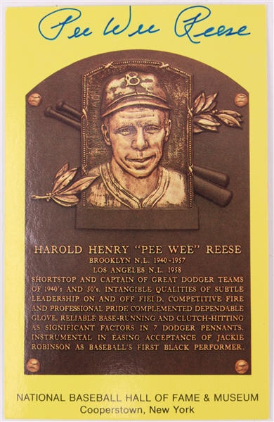 1990s Pee Wee Reese Brooklyn Dodgers Signed Yellow HOF Postcard (JSA)