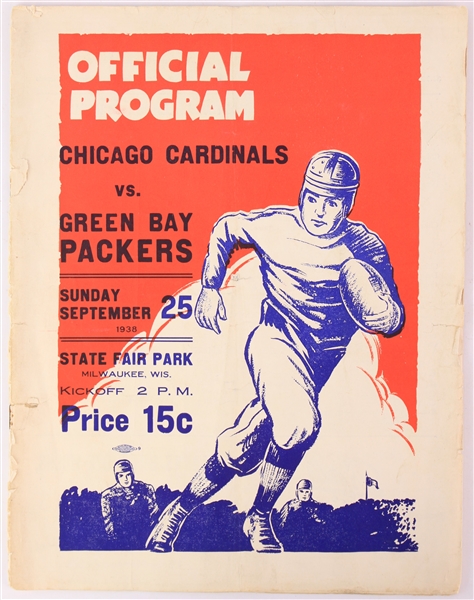 1938 (September 25) Green Bay Packers Chicago Cardinals Game Program