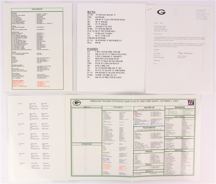 1994-2004 Green Bay Packers Memorabilia - Lot of 7 w/ Fine Memos & Laminated Sideline Gameplan Play Sheets