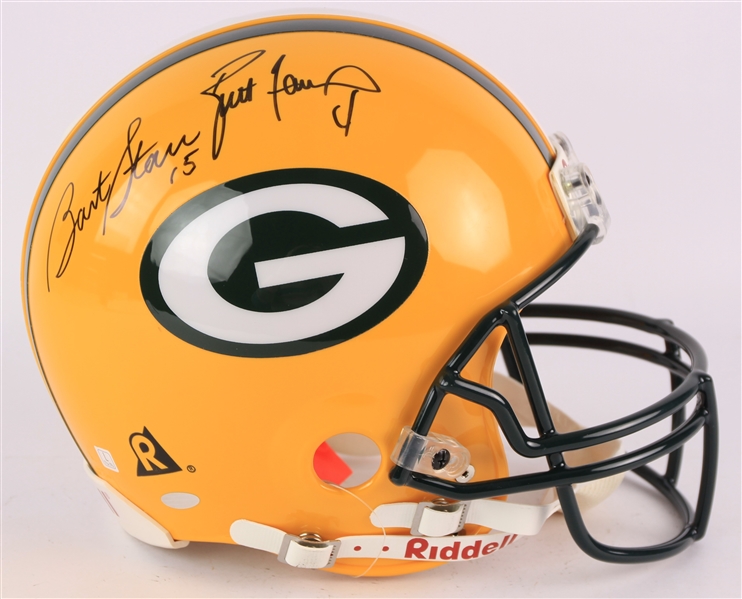 2000s Bart Starr Brett Favre Green Bay Packers Signed Full Size Helmet (JSA/Steiner)
